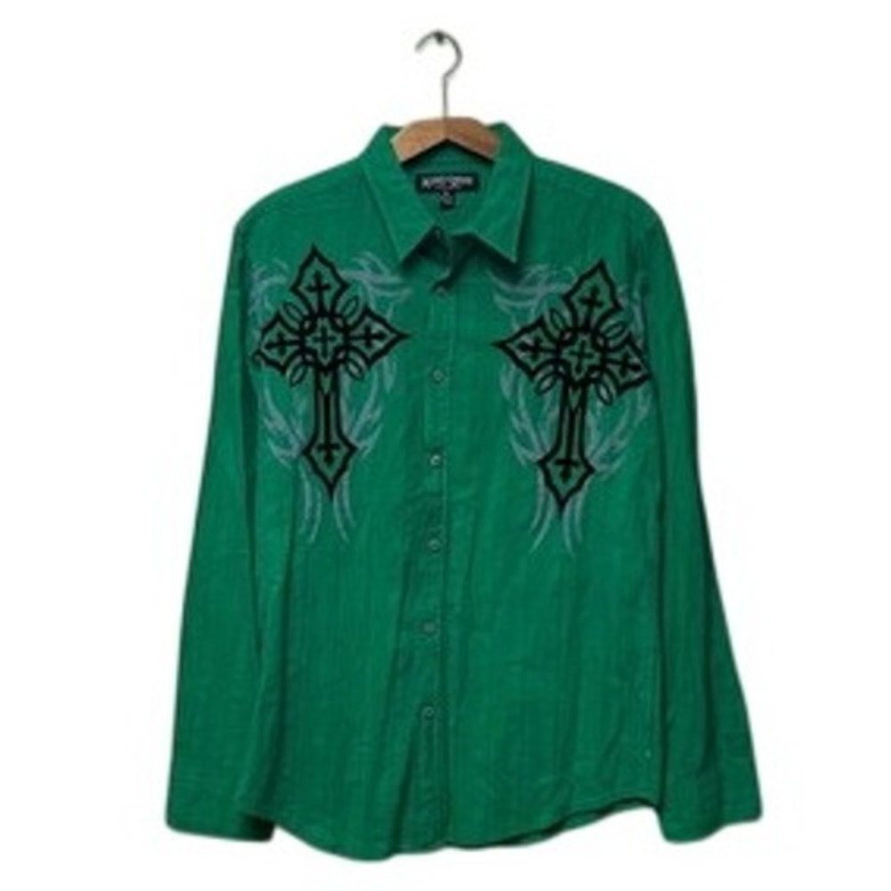 Y2k Cross Tapout Style Elite Mma Button Up Grunge… - image 1